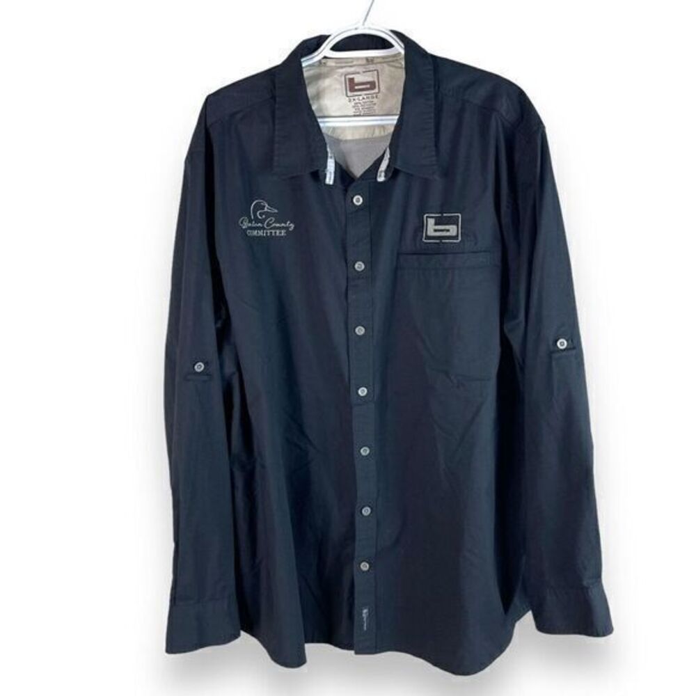 Banded Vented Outdoor Button Up Shirt Mens 2XL Black Long‎ Sleeve Cotton Blend